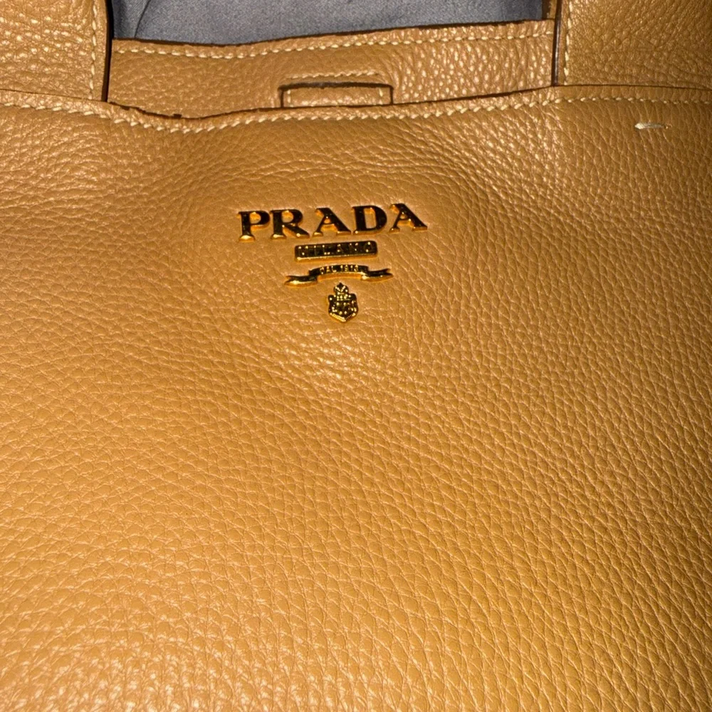 Prada Cognac Leather Tote with Gold Logo - Picture 2 of 16